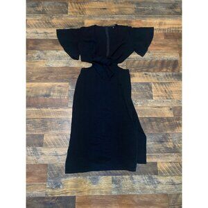 FORE linen blend Front Cut Out midi‎ dress